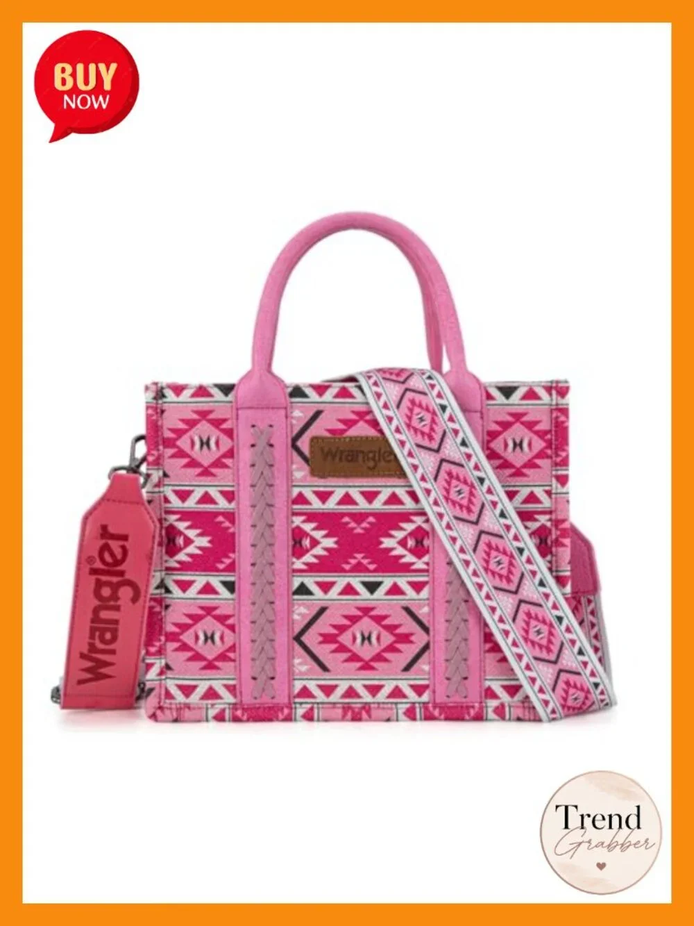 Canvas Cotton Tote Bag with Aztec Print, Guitar Strap, Zip Pockets
